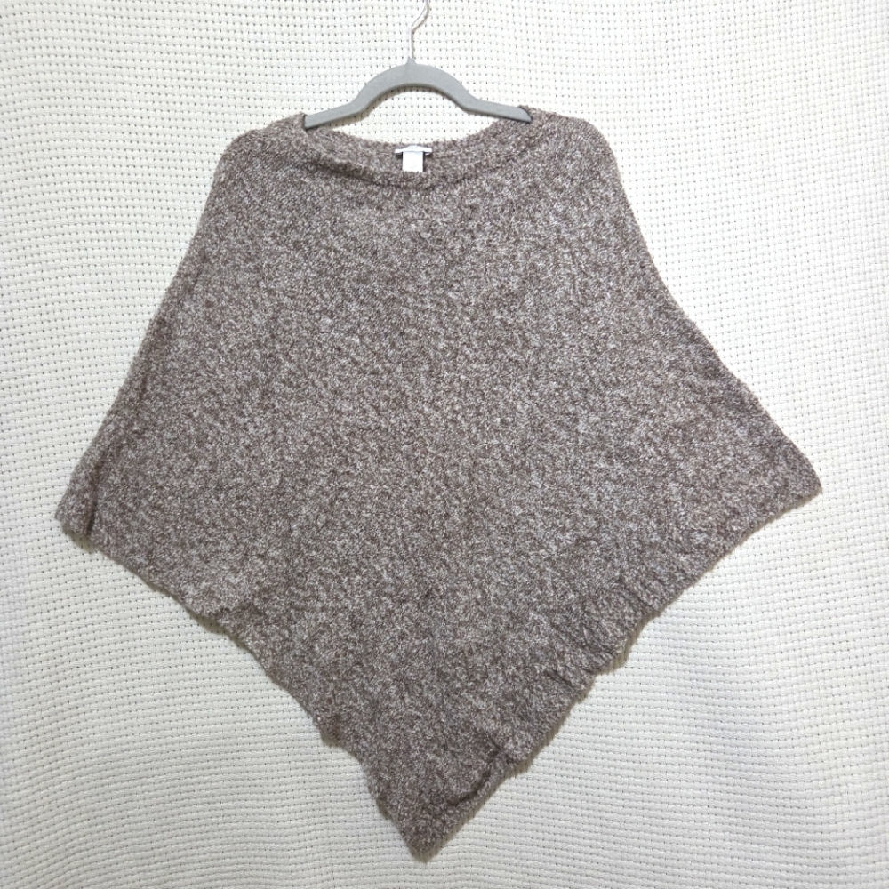J. Jill OS Poncho Sweater In Soft Heathered Brown And Cream